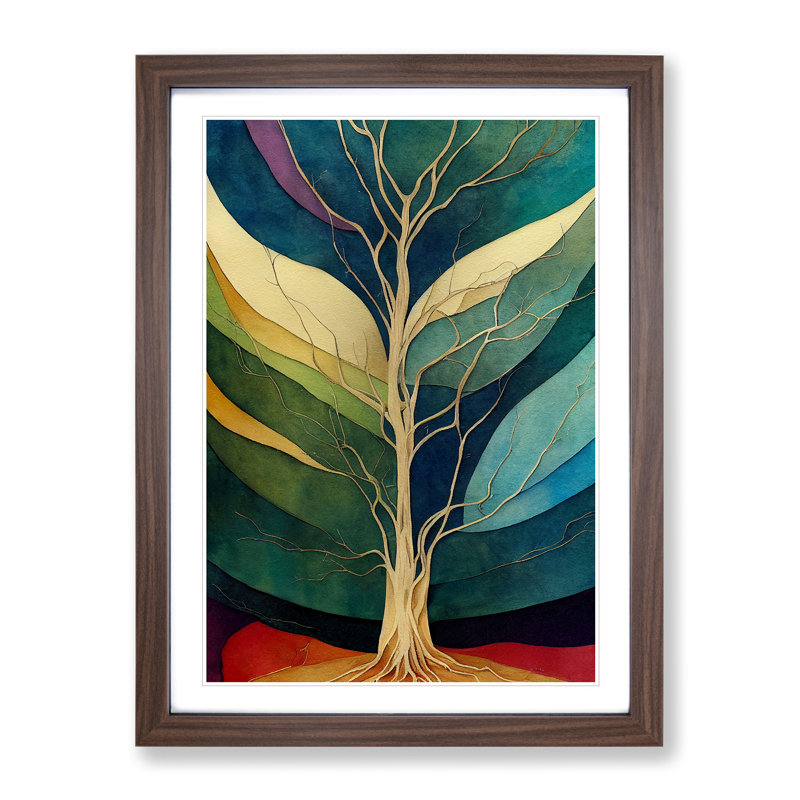 Colourful Tree Leaves No.3 Abstract - Single Picture Frame Print, Walnut, 64cm H x 46cm W x 2cm D