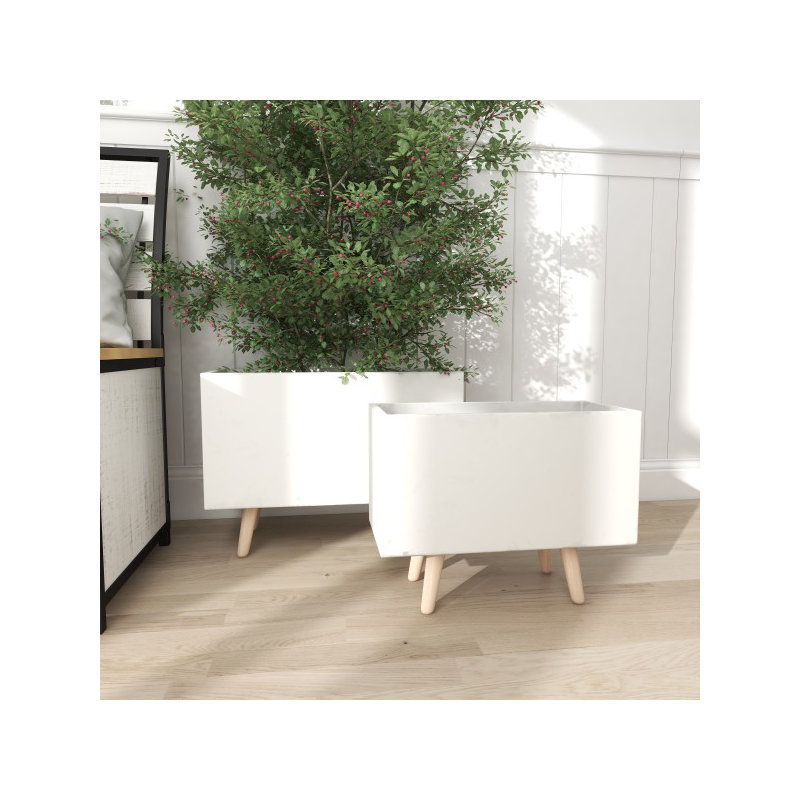 Contemporary 2-Piece Fiber Clay Elevated Planter Set, White