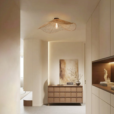 Rattan Flush Mount Ceiling Light For Entryway Bedroom Hallway Corridor 