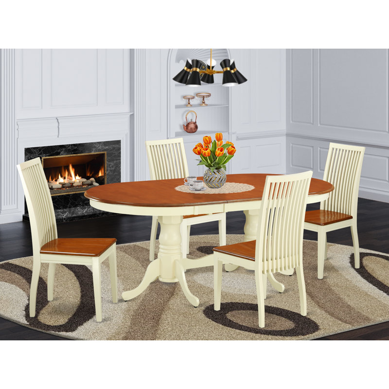 L'ensemble de 5 pièces pour 4 pièces comprend une table de salle à manger ovale avec rallonge papillon et 4 chaises de cuisine, babeurre et cerise