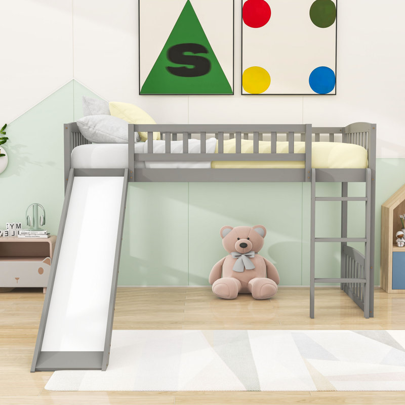  Lit mezzanine simple bas avec glissade Addix par Harriet Bee, gris