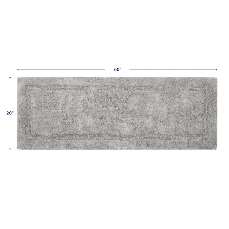 Nautica Peniston Solid Cotton Bath Rug Runner, Light Grey, 60"L x 22"W 