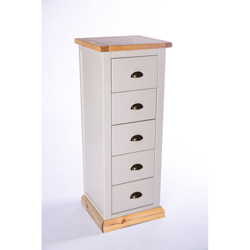 Cristopher 45 cm W Chest of 5 Drawers, Grey/Wood, Brass