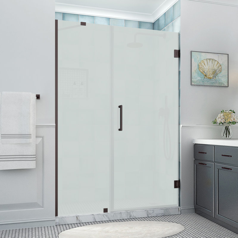 Belmore XL 57.25" W x 80" H Hinged Frameless Shower Door with StarCast Clear Glass, Bronze, Clear Glass