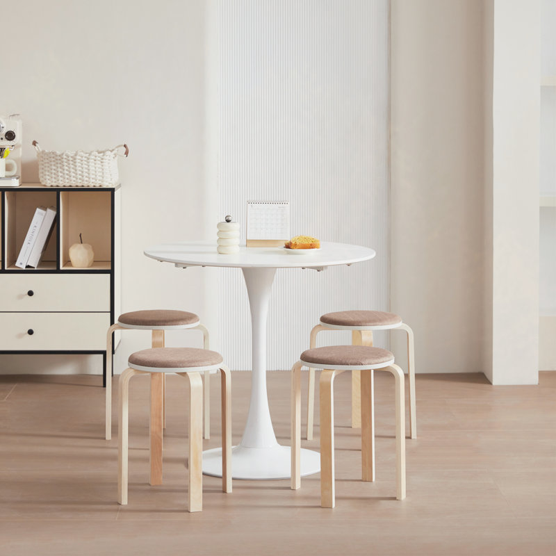 Set Of 4 Stackable Stools, Stackable Bentwood Stools, Round Backless Chairs For Dining Room, Kitchen, Classroom, Coffee