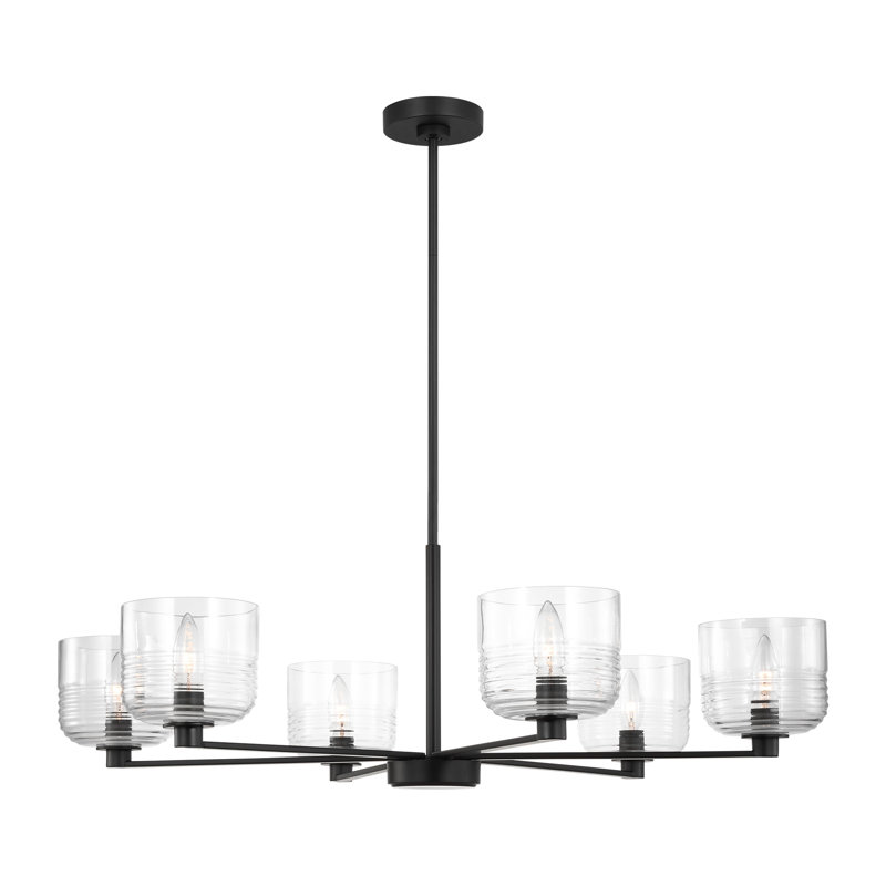 Lustre de salle à manger Lochdale avec abat-jour côtelé transparent, H 10,25 po x l 33,875 po x P 33,875 po, Nuit noire
