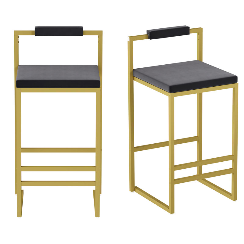 Tabourets de bar carrés modernes en velours gris, Grey, Gold