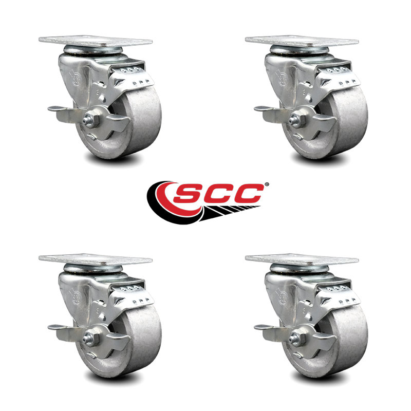 3 Inch Semi Steel Wheel Swivel Top Plate Caster Set with Brake Service Caster|SCC-20S314-SSS-TLB-4