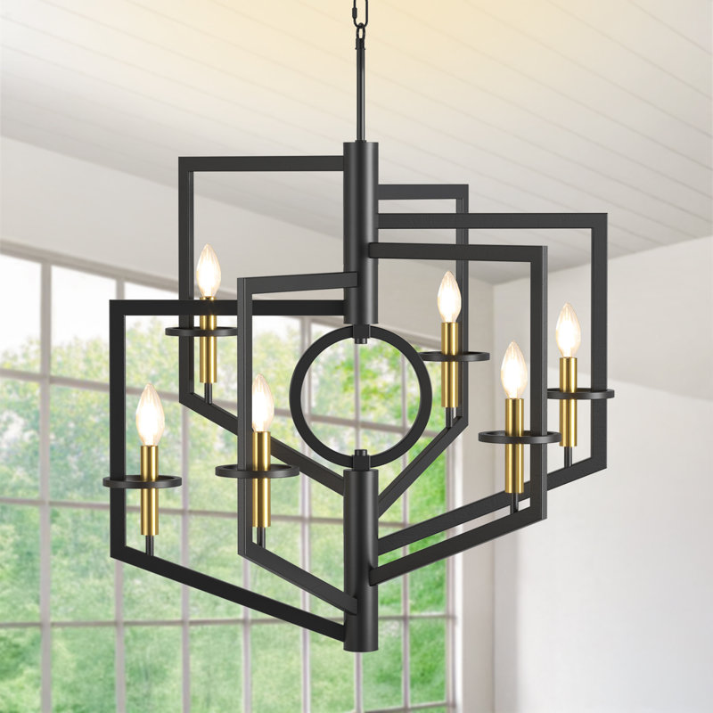 Lustre rotatif en fer 6 lumières Herrin, Noir et or