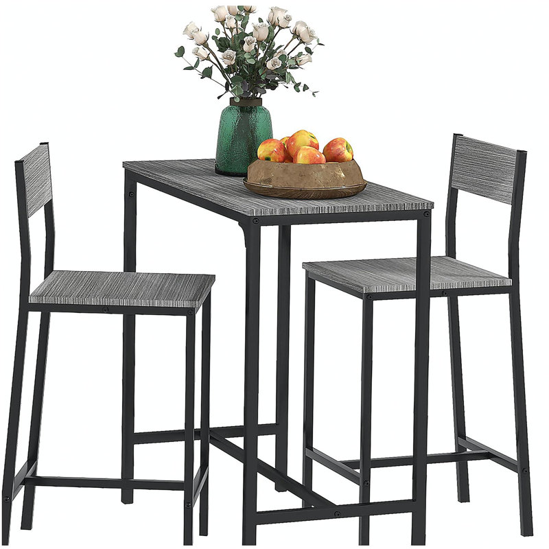 Ensemble de 3 tables de bar et chaises HOMcom, ensemble de table de salle à manger industriel pour 2 personnes, table de cuisine à hauteur de comptoir avec tabourets de bar, ensemble de table de petit-déjeuner pour 2 petits espaces, gris