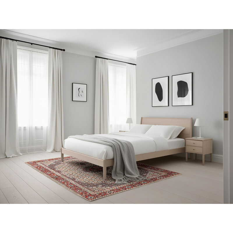 Tapis rouge/beige/noir traditionnel, Rectangle 5 pi x 7 pi