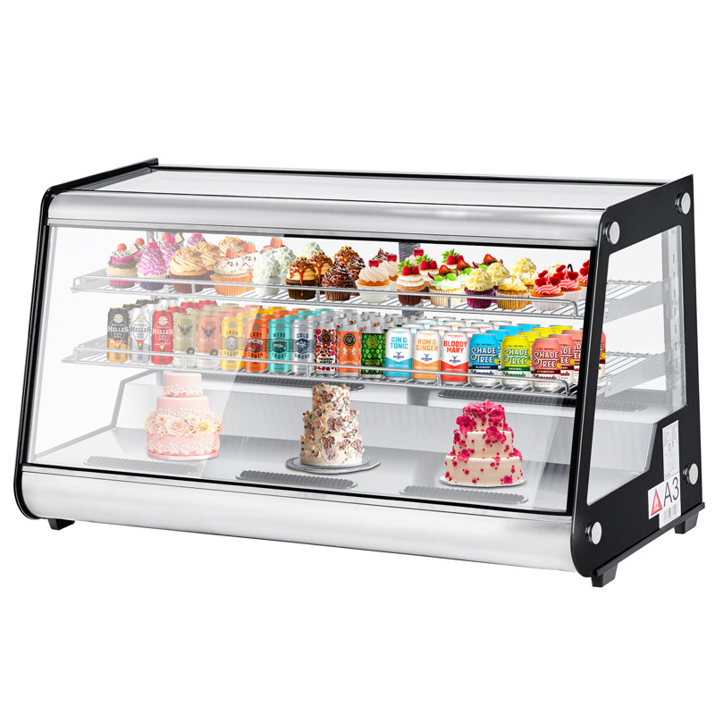 Black 8.1 Cu.ft Commercial Countertop Refrigerated Display Case, Glass Door with Rear Sliding Door and LED Lighting for Pastries and Bakeries