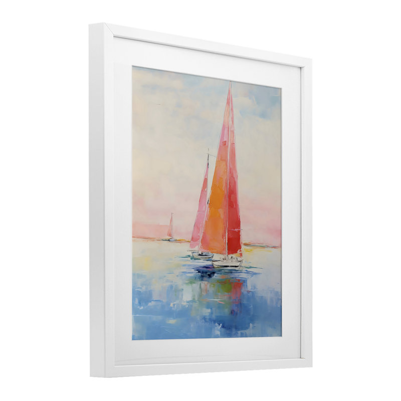 Impression sous verre Peachy Sails Impression, conçue par LSR Design Studio, H 16 po x l 13 po, Blanc