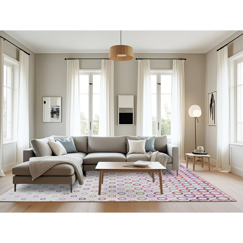 Tapis gris / rose à pois, Rectangle 8 pi x 12 pi