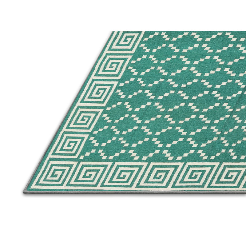 Tapis blanc/vert contemporain, Rectangle 3 pi x 5 pi