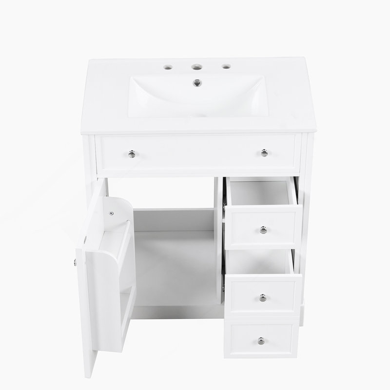 Meuble-lavabo de 30 po avec comptoir d'évier, meuble-lavabo avec porte et deux tiroirs, panneaux de fibres à densité moyenne, bois massif, un paquet, blanc (ancien numéro: WF317773AAK)