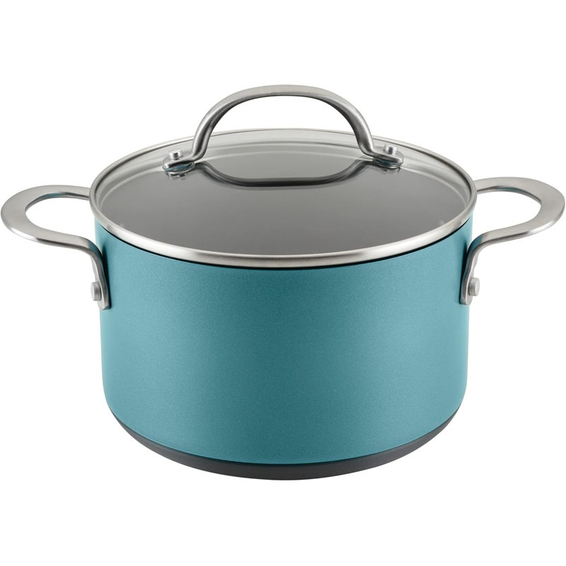 Anolon Achieve Hard Anodized Nonstick Saucepot with Lid, 4 Quarts, Teal