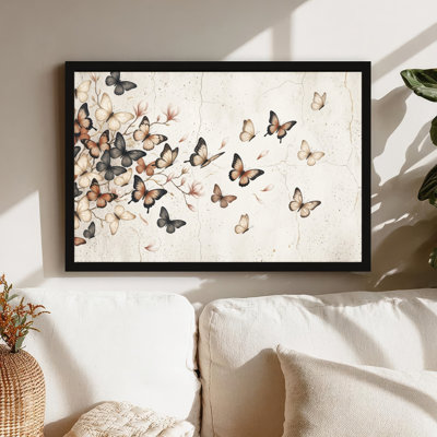 Art mural sur toile noir encadré pour le salon, la chambre à coucher, le bureau ou le vestibule - décoration murale décorative avec jardin de papillons