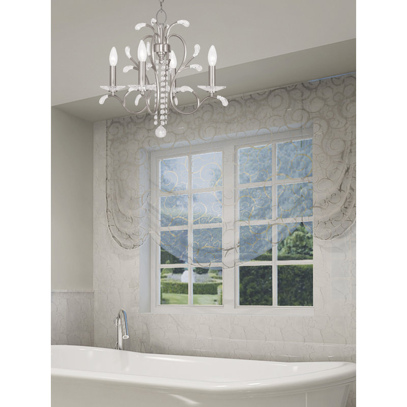 Lustre classique / traditionnel à 5 lumières de style bougie avec détails en cristal Almirah, Nickel brossé
