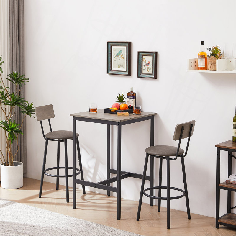 Ensemble de table de bar avec 2 tabourets de bar en polyuréthane avec dossier, l 23,62 po x P 23,62 po x H 35,43 po