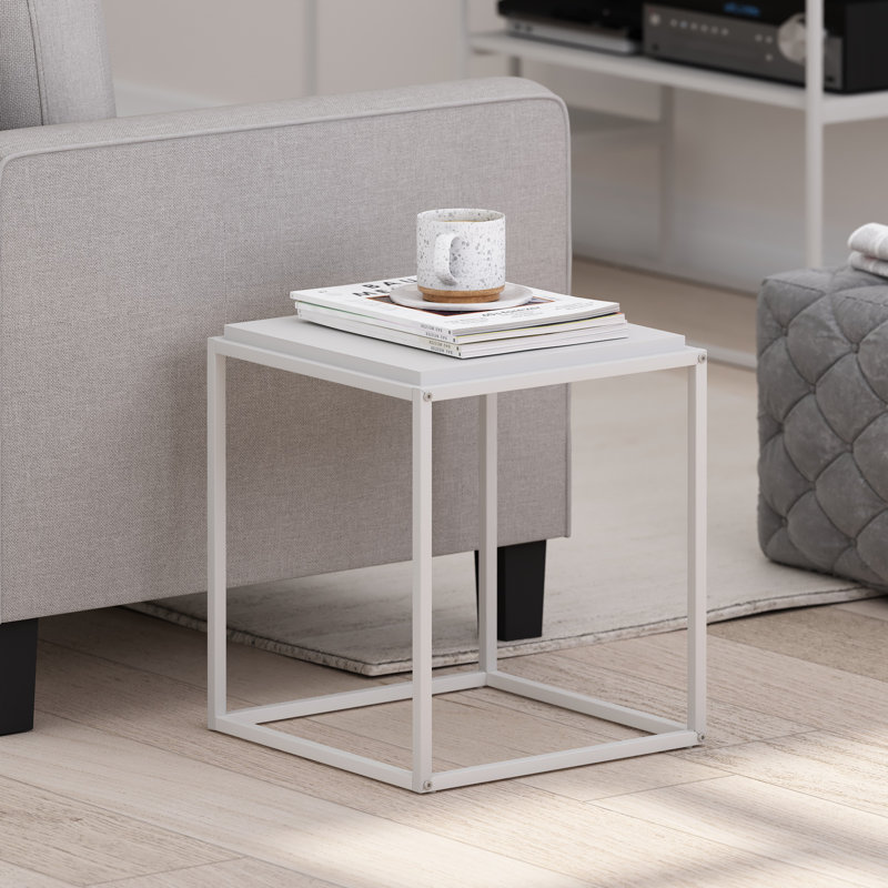 Table de bout avec rangement Gallatin, Blanc, Blanc