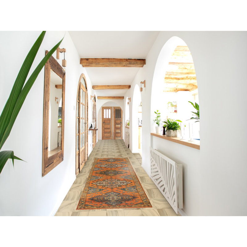 Tapis orange orange en laine Kazak 3 x 10