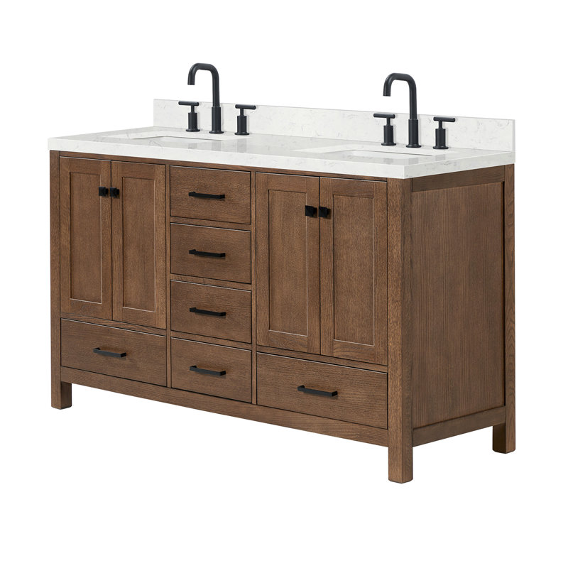 Grevera 60" Double Bathroom Vanity Set, Brown Oak / Matte Black