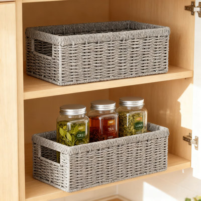 Woven Storage Basket Set With Handles, Handwoven Paper Rope Organizing Baskets For Bathroom, Living Room, Kitchen, And Office