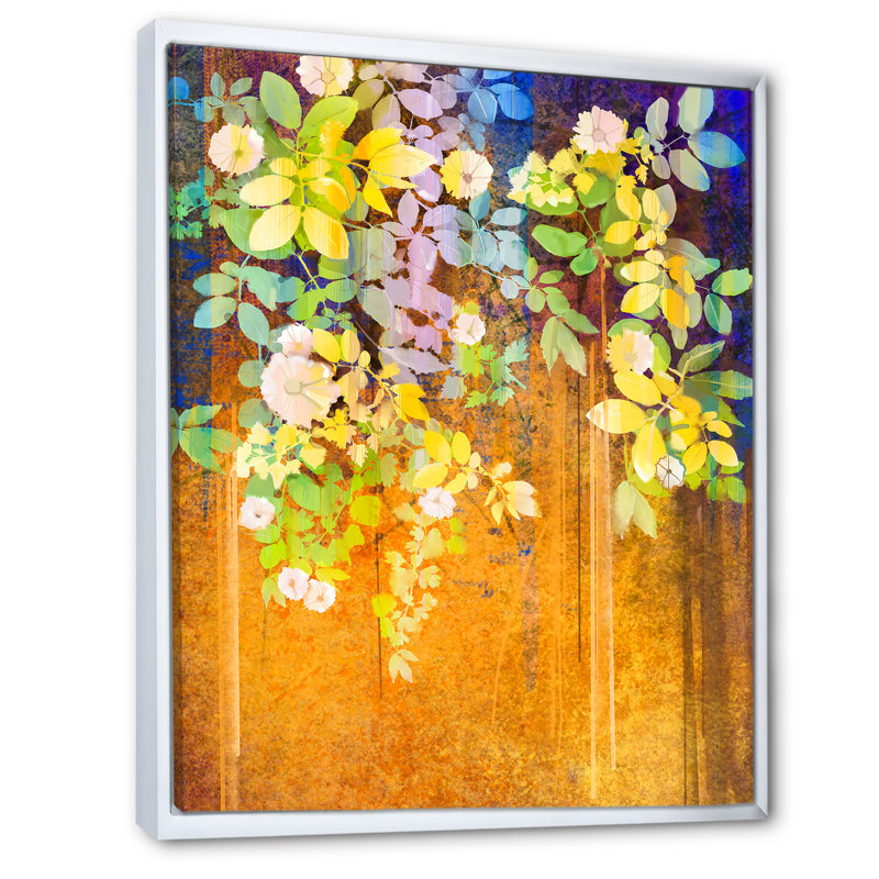 Pétales de printemps grunge - peinture, H 20 po x l 12 po x P 1 po, Cadre flottant blanc