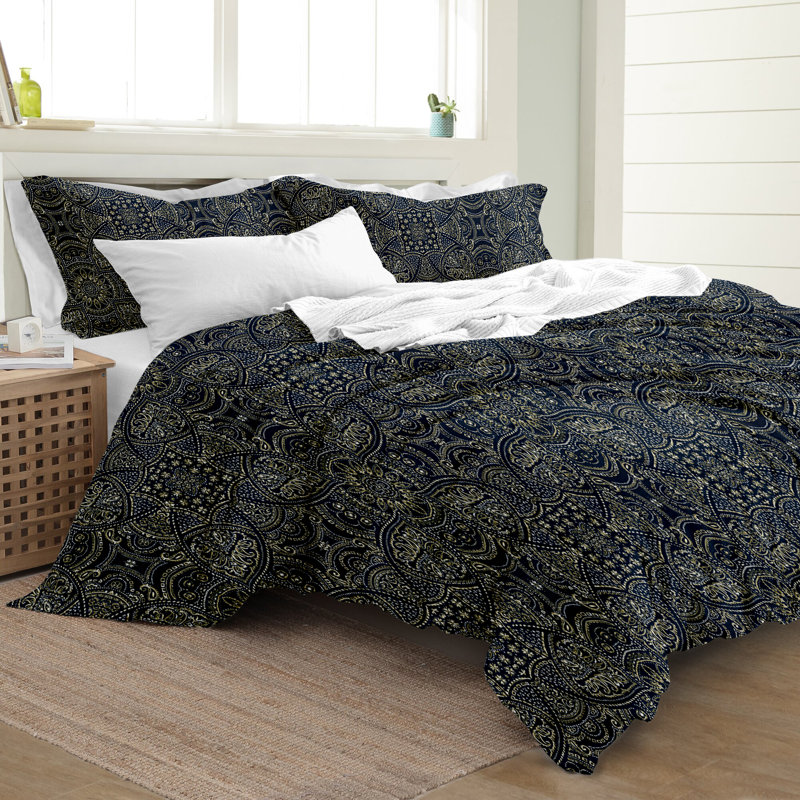 Ensemble de housse de couette réversible 3 pièces en coton biologique bleu marine