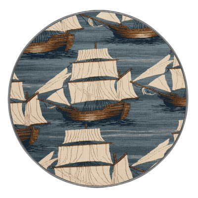 Washable Sailing ships Nautical Area Rug