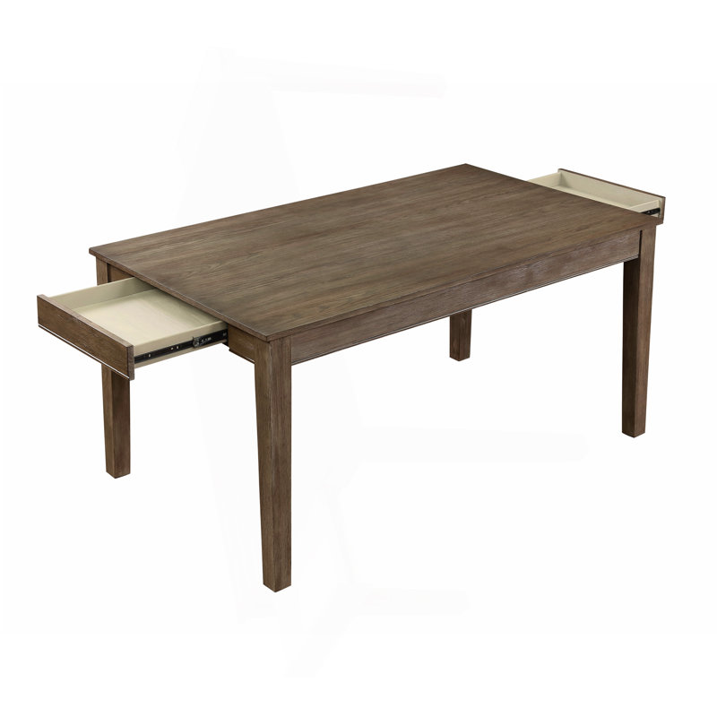 Table de salle à manger style campagne 5 pièces avec tiroirs et chaises d'appoint 4X, Brun