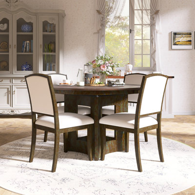 5-Piece Farmhouse Extendable Round Dining Table Set