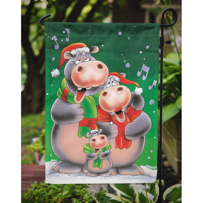 Drapeau de jardin Genaladale Hippo Family Caroling, H 15 po x l 11 po