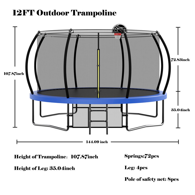 Creationstry 12' x 12' Round Backyard Trampoline, Blue