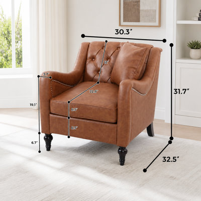 PU Leather Accent Chair with Tufted Back, Nailhead Trim & Solid Wood Frame