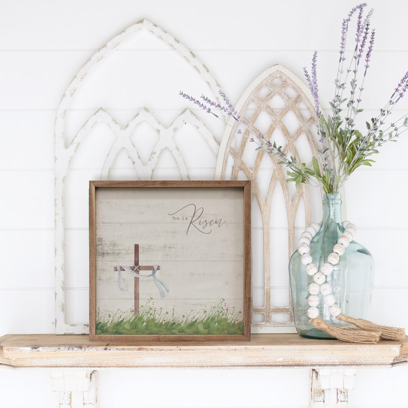 He is Risen Cross Whitewash, 4" H x 4" W x 1" D