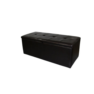 18.5" Tall Brown Leather Upholstered Storage Bench, Front Pull Handle, Single Hinge For Stability, 38.5In L X 12.5In W Storage, 2In 3.5In Legs, 46Lb Product Weight, 40In Depth, 43In Package Depth
