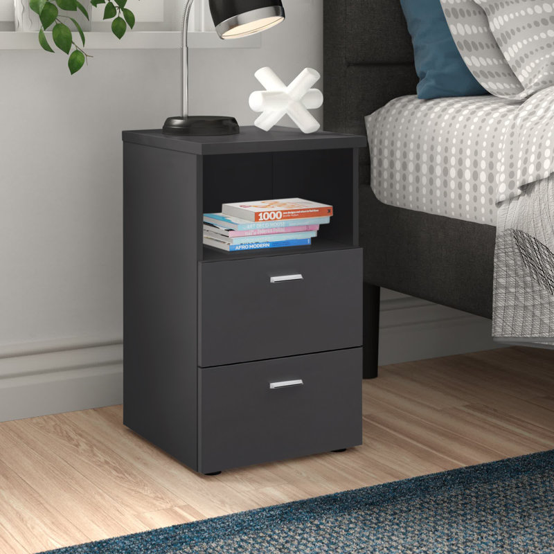 Gene 35cm W Manufactured Wood Bedside Table, Black