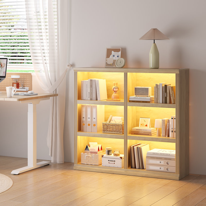 Bibliothèque l 47 po avec lumières DEL et 6 cubes ouverts, Beige