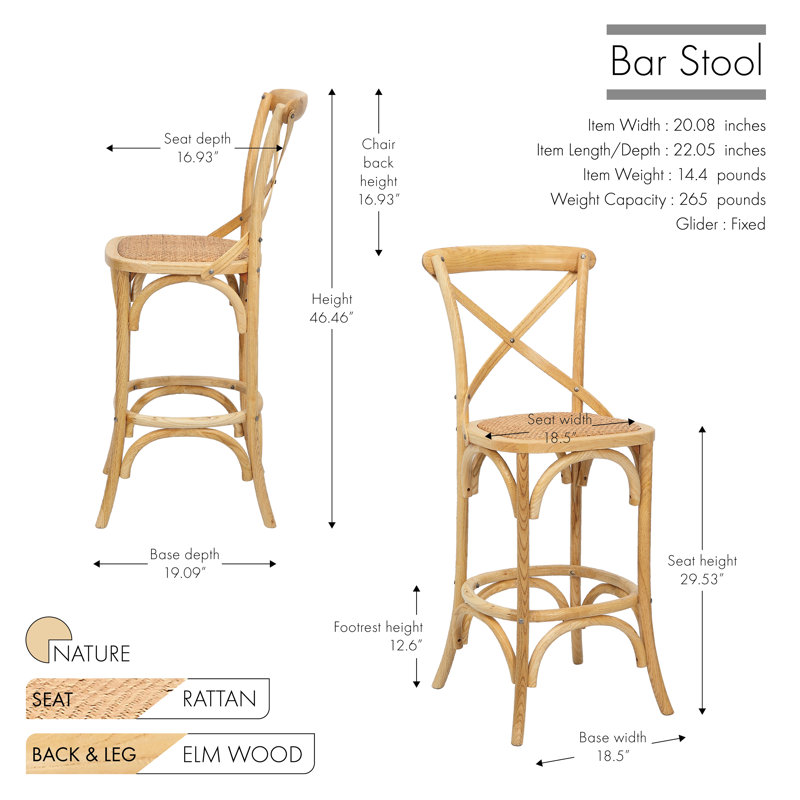 Tabouret Lisa, Tabouret de bar (siège d'une hauteur de 29,53 po), Nature