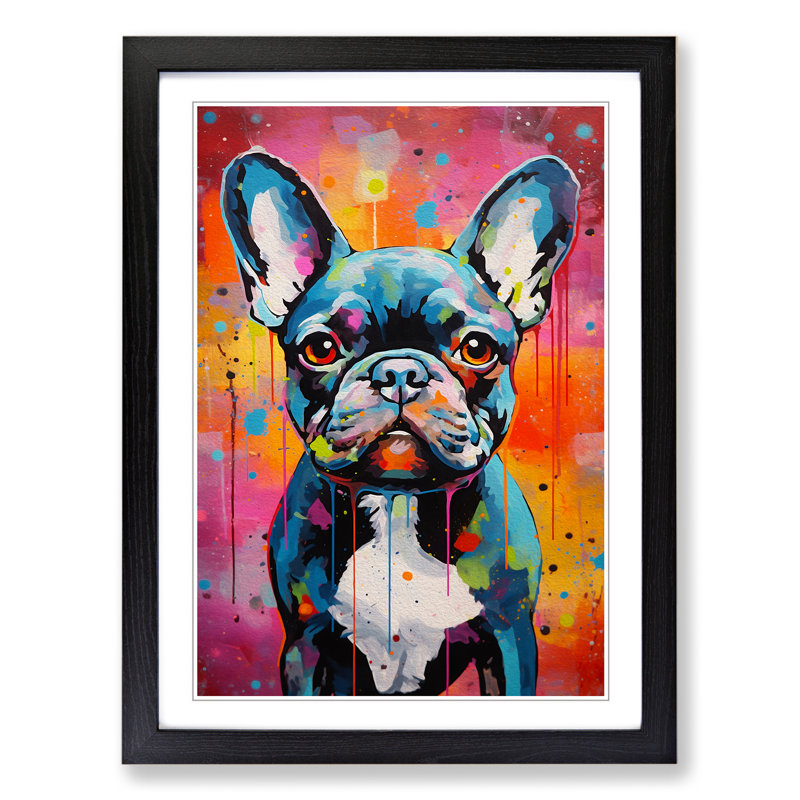 French Bulldog Contemporary No.3 - Single Picture Frame Print on Wood, 34cm H x 25cm W, Black Framed