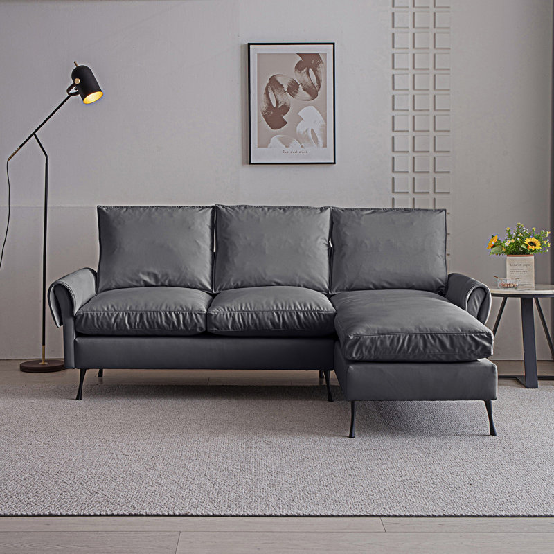 Canapé modulaire moderne en L avec méridienne réversible, Gris foncé