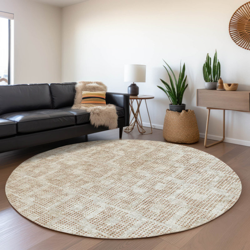 Premium Machine Washable Mayfield AMF33 Geometric Rug, 8' Round, Spice