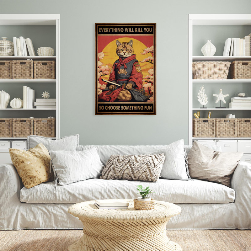 " Cat Samurai Choose Something Fun ", 36" H x 24" W x 1.25" D