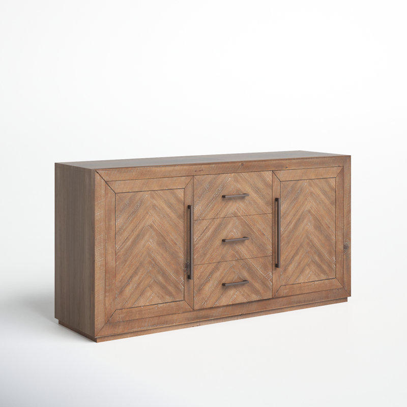 Aiden 62" Weathered Brown Pine Sideboard with Brass Hardware