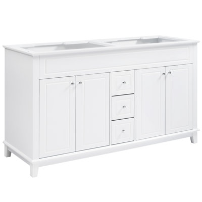 Bathroom Vanity Cabinet Only, 3 Drawers & 4 Doors(2 with Double-layer Shelves), Solid Wood Legs, All Soft-Close