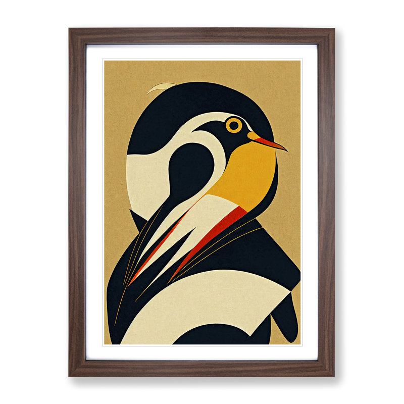 Penguin Abstract No.4 - Wall Art, 66cm H x 48cm W, Walnut Framed Paper, White