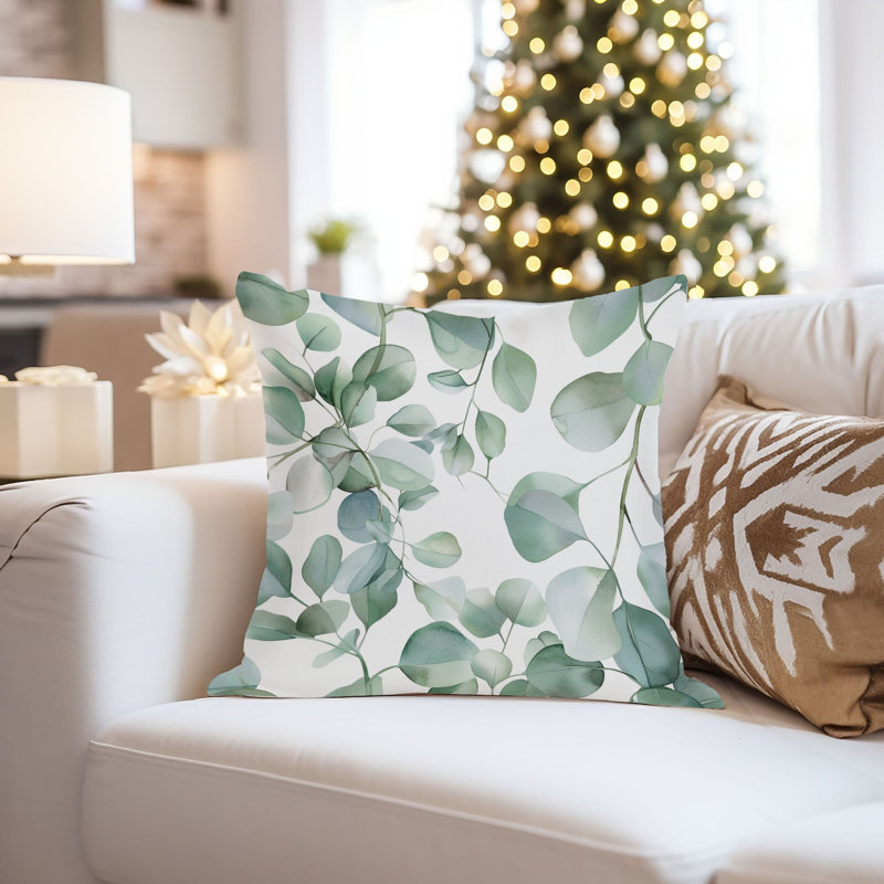 Botanical Eucalyptus Leaves Pattern VIII Pillow Cover, 16"H x 16"W