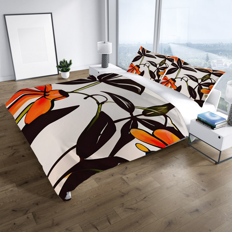 Polyester Floral Duvet Cover, King Duvet Cover + 2 King Shams